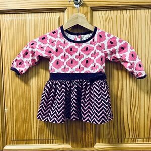 Origany organic cotton eco friendly pink purple white pattern long sleeve dress